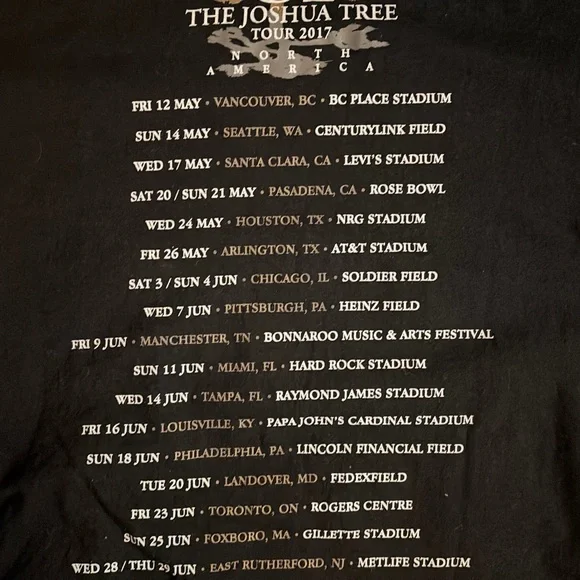 “RARE” NEW U2 The Joshua Tree Tour 2017 Black T-Shirt Med/Large - Picture 6 of 11